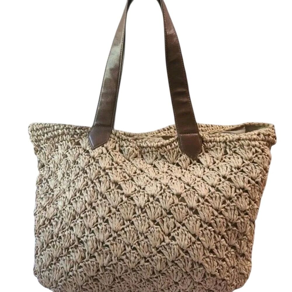 Eco-Friendly Shoulder Bag Woven Knotted Paper Bobo Tan Vegan Leather Beach Chic